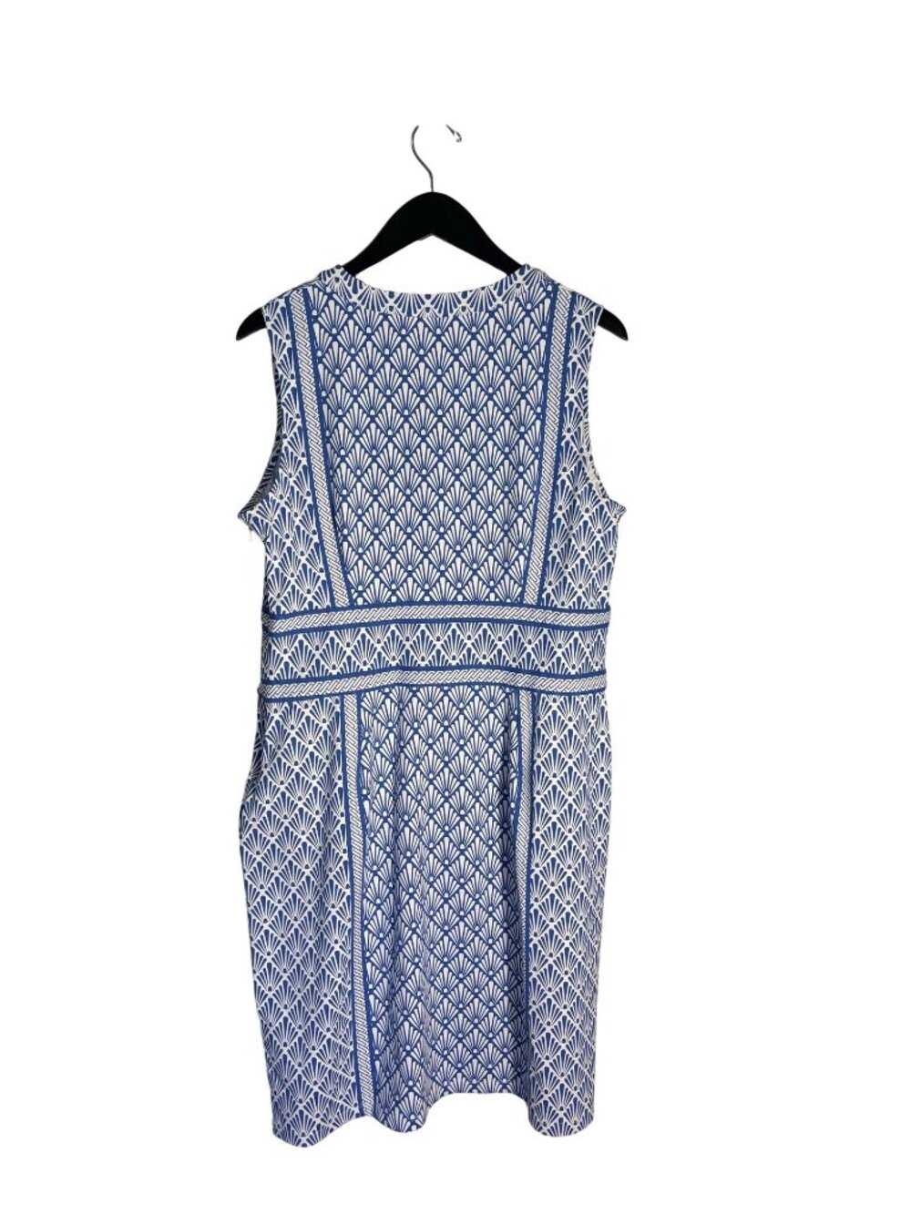J. McLaughlin Blue & White Sleeveless Geometric Patterned Dress Size XL - Picture 3 of 14